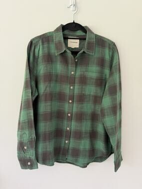 Lucky Brand Plaid Flannel M Green Green Granola Boho Outdoorsy 100% Cotton